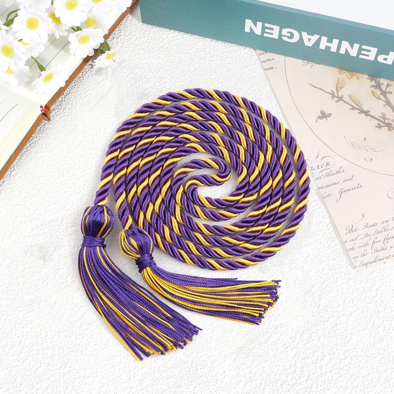 Leislam Purple Gold Graduation Honor Cords, 67" Braided Cords for Graduation Decorations, Bachelor Gown for Student Master Doctoral - Image 3